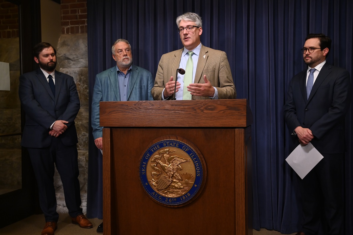 State Senator Mike Halpin speaking at press conference on human trafficking legislation
